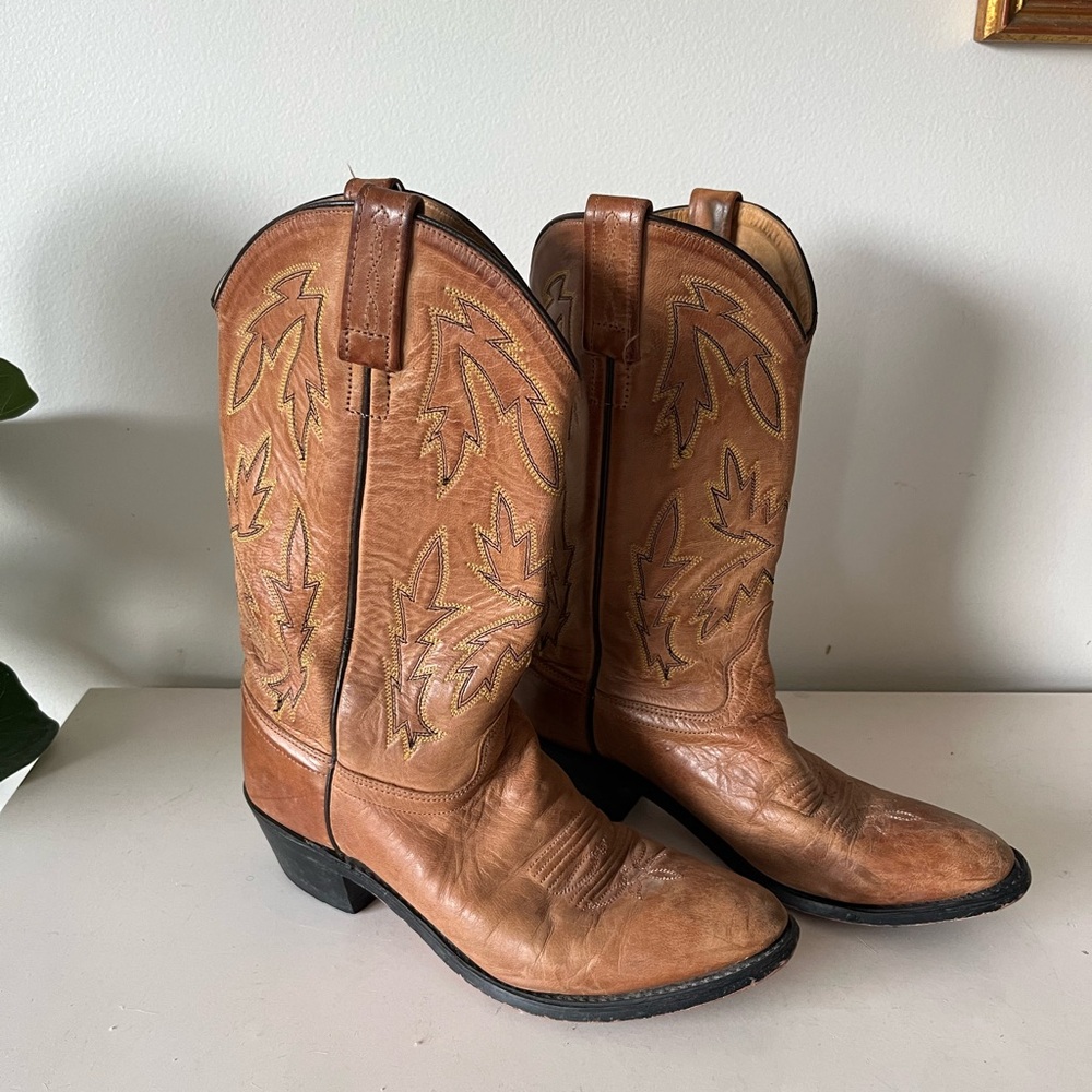 Old West Brown Leather Cowboy Boots | Size 7